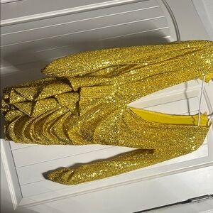 Fashion Nova Gold Sequin Long Sleeve Dress